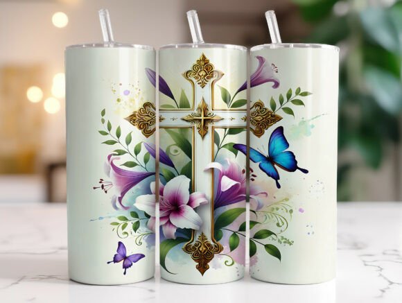 20oz Floral Cross Christian Tumbler Wrap: A Graphics Gem for Tumbler Wraps