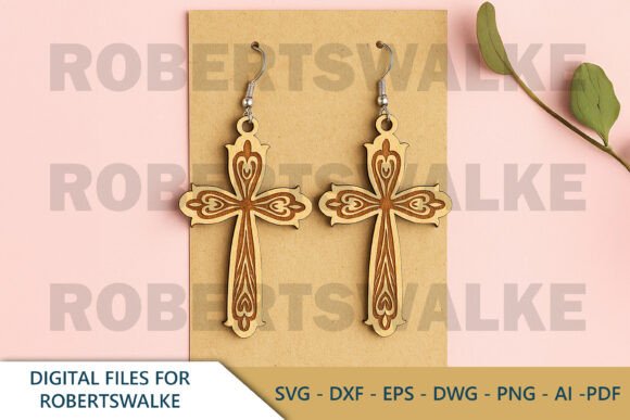 Cross Heart Earrings SVG for Laser Cutting