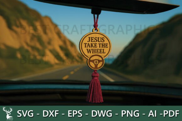 Jesus Take the Wheel – Car Hanger: A Laser-Engraved Graphic Gem