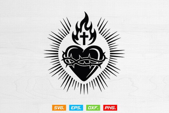 Sacred Heart of Jesus Svg, Cross Svg for Graphics and Crafts